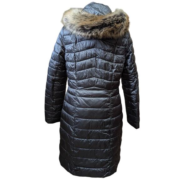 Barbour Berneray Black Quilted Down Puffer Jacket Faux Fur Hood Long Parka Coat - Picture 3 of 5